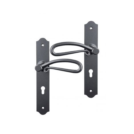 Ouvre&Déco – Poignées de porte Carcassonne en fer forgé patiné – Entraxe 195 mm – Pour serrures à relevage – Ensemble de 2 pièces