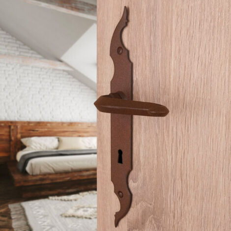 Ouvre&Déco – Poignées de porte CELTIQUE entrée de clé – Fer forgé finition rouille – Entraxe 195 mm – Pour portes 35 à 40 mm d'épaisseur