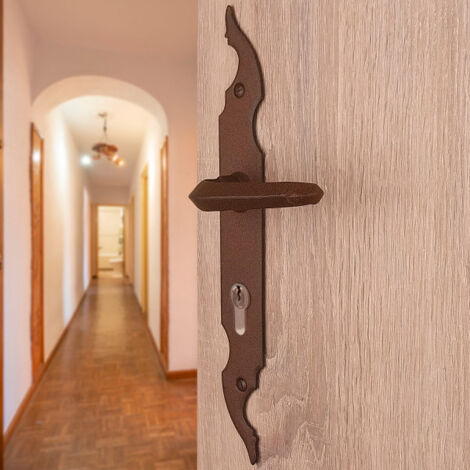 Ouvre&Déco – Poignée de porte d'entrée CELTIQUE – Fer forgé rouille – Entraxe 195 mm – Compatible serrures à relevage 3/5 points