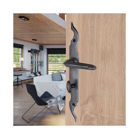 Ouvre&Déco – Poignées de porte CELTIQUE verrou condamnation – Fer forgé patiné – Entraxe 195 mm – Pour salles de bains et WC