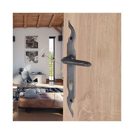 Ouvre&Déco – Poignées de porte CELTIQUE à cylindre – Fer forgé patiné – Entraxe 195 mm – Compatible avec serrures à relevage