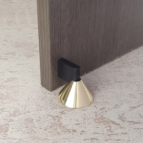 Ouvre&Déco – Butée de porte sol pyramidale en zamak doré laitonné poli – Caoutchouc noir absorbant chocs – Résistante à l'usure