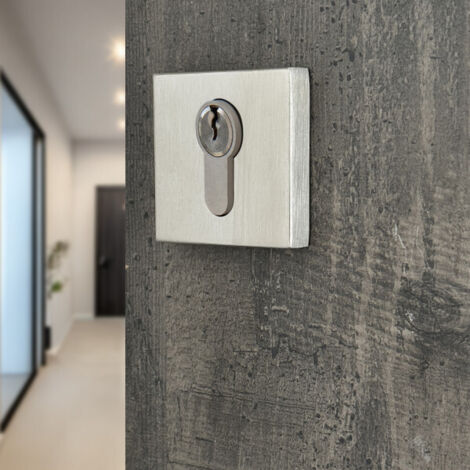 Ouvre&Déco – 2 rosaces de poignée de porte carrées Mies trou de cylindre, Inox gris
