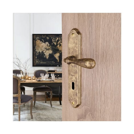 Poignée de porte intérieure design en Aluminium Nickel mat et bois foncé  sur plaque Conda/Déconda, JANICE
