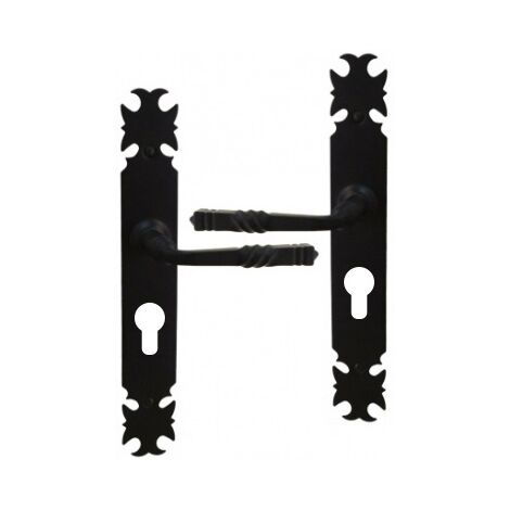 Ouvre&Déco – Poignée de porte d'entrée à cylindre – Lot de 2 – Fer forgé noir – Entraxe 195 mm – Compatible avec serrures à relevage
