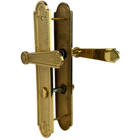 Ouvre&Déco - 2 poignées de porte CHENONCEAUX verrou condamnation, laiton poli entraxe 195 mm