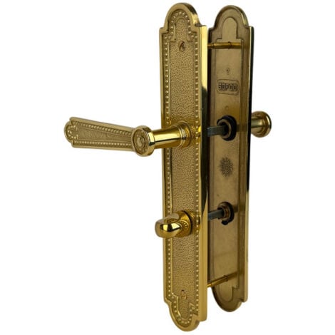 Ouvre&Déco - 2 poignées de porte CHENONCEAUX verrou condamnation, laiton poli entraxe 195 mm