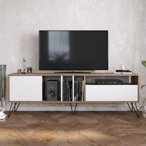 Decorotika Mistico 180 Cm Wide Modern Meuble TV Meuble TV TV Cabinet With Shelves And 2 Cabinets Walnut&Blanc (1/4)