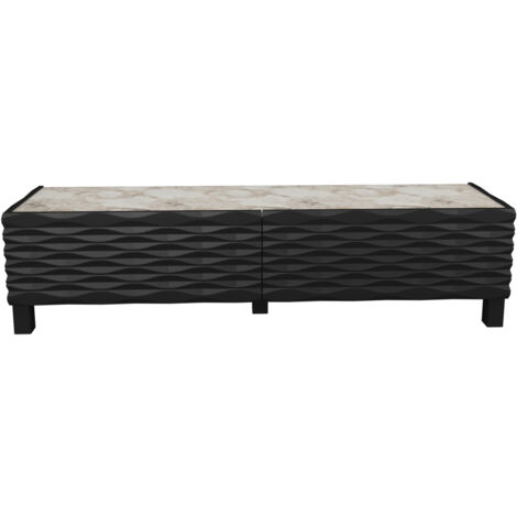 Decorotika Lerze Modern 150 Cm Wide Meuble TV Media Console With Special Texture On Doors And Marble Effect Table Top - Noir and Blanc Marble Effect (1/4)