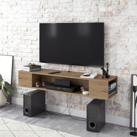 Decorotika Peti 135 Cm Wide Floating Wall Mounted Meuble TV Meuble TV TV Cabinet Storage With Open Shelves - Oud Oak (1/4)