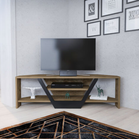 Decorotika Sares 120 Cm Modern Meuble TV TV Cabinet TV Console Meuble TV With Open Shelves - Oud Oak And Noir (1/4)