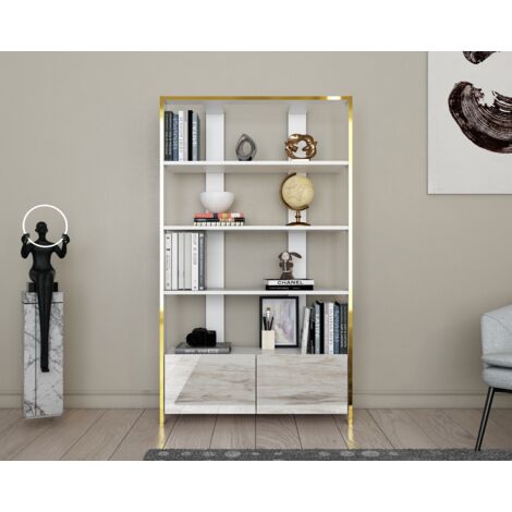 Decorotika Elena 4-tier Biblothèque with Two Cabinets Display Unit Bookshelf (Blanc Marble Effect) (1/5)