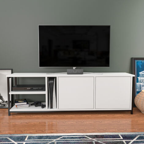 Decorotika Primrose 160 Cm Wide Meuble TV Meuble TV TV Cabinet Storage With Two Cabinets And Shelves - Noir And Blanc (1/4)