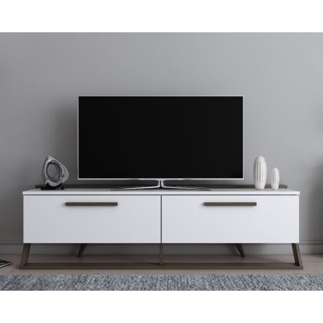 Decorotika Astrid Meuble TV Media Unit with Two Drop-Down Cabinets - Blanc Walnut (1/5)