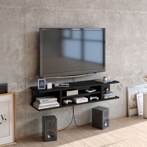 Decorotika Pivot 120 Cm Wide Floating Wall Mounted Meuble TV Meuble TV TV Cabinet Storage With Open Shelves (Noir) (1/5)
