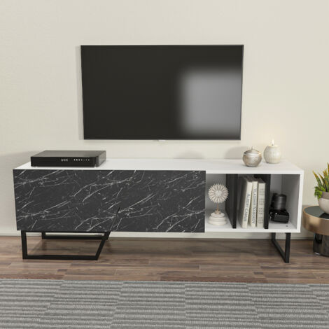Decorotika Linossa Meuble TV for TVs up to 60 inches Blanc Noir Marble Effect and Noir (1/4)