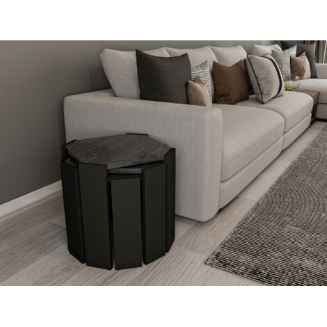 Decorotika Lori 3-Pieces Nesting Table Table Basses Noir Marble Effect Noir (1/3)