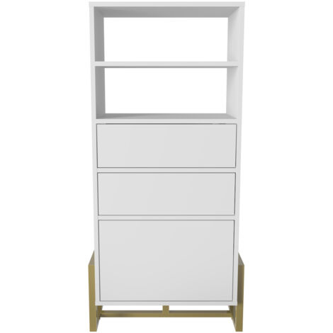 Decorotika - Utopie Modern Bookshelf Etager Biblothèque Display Unit with Cabinets Metal Legs - Blanc (1/5)