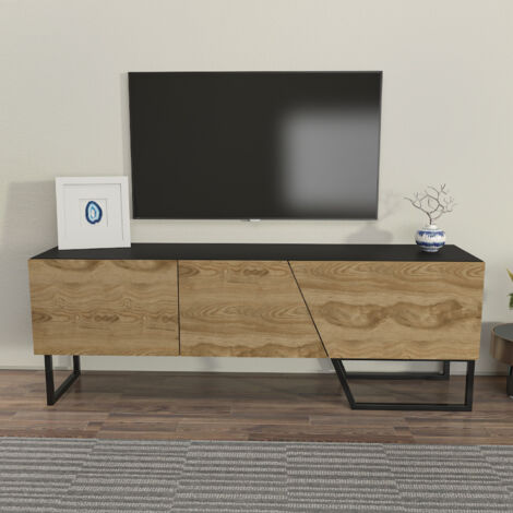 Decorotika Parla Meuble TV 3 Cabinets for TVs up to 60 inches Noir Oud Oak Pattern and Noir (1/4)