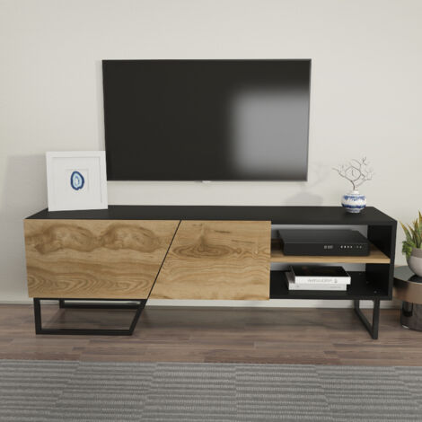Decorotika Denasse Meuble TV for TVs up to 60 inchesNoir Oud Oak Pattern and Noir (1/4)