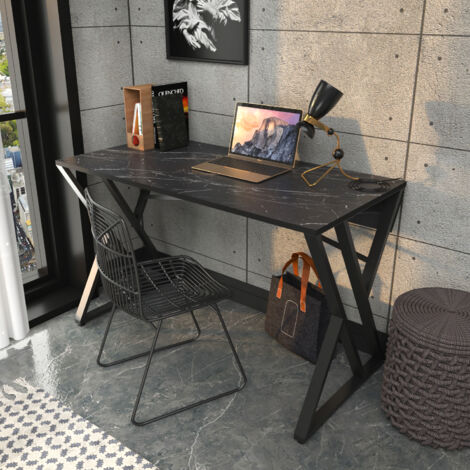 Decorotika Gyza Modern Metal Frame Computer Desk Writing Desk With Metal Legs- Noir Marble Pattern And Noir (1/5)
