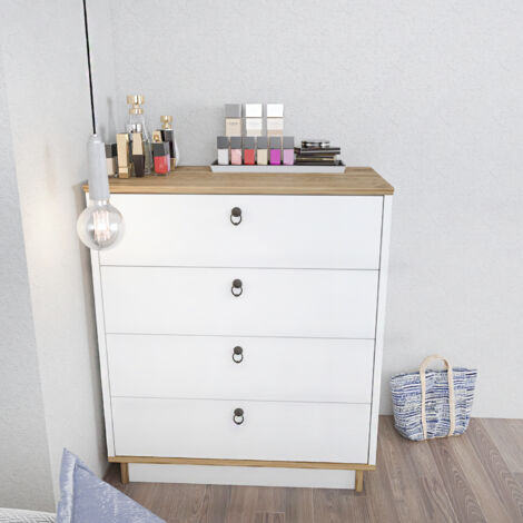 Decorotika Sahra Chest of Drawers 4 Drawers Storage - Blanc and Oud Oak Pattern (1/4)