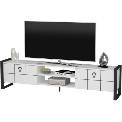Decorotika Mila Meuble TV for TVS up to 73 inches Metal Legs Blanc Noir (1/5)