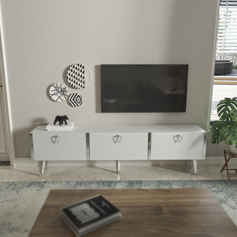 Decorotika - Milagro Three Cabinets Meuble TV Meuble TV Meuble TV - Blanc and Silver (1/5)