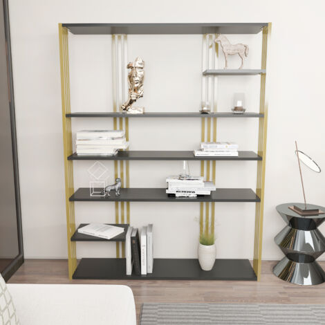 Decorotika Jeni 7-tier Biblothèque Bookshelf Etager Anthracite and Doré(e) (1/5)