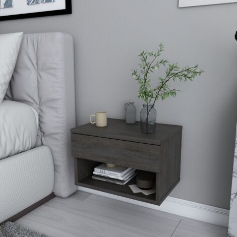 Decorotika Jamot Floating Nightstand Bedside Table Wall Mounted with Drawer and Shelf (Wenge) (1/4)