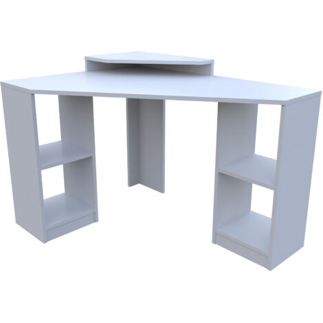 Decorotika - Floating Computer Desk Writing Desk Corner Design with Shelves - Blanc (1/4)