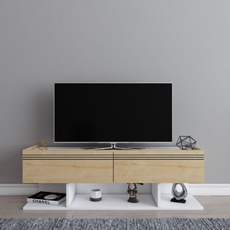 Decorotika Kase Meuble TV TV Cabinet with Drop-Down Cabinets Blanc Sapphire Oak (1/5)