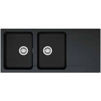 Franke – Évier 2 bacs Tectonite 1160x510mm – Finition carbone – Vidage gain de place avec bondes inox – Trop plein discret et esthétique
