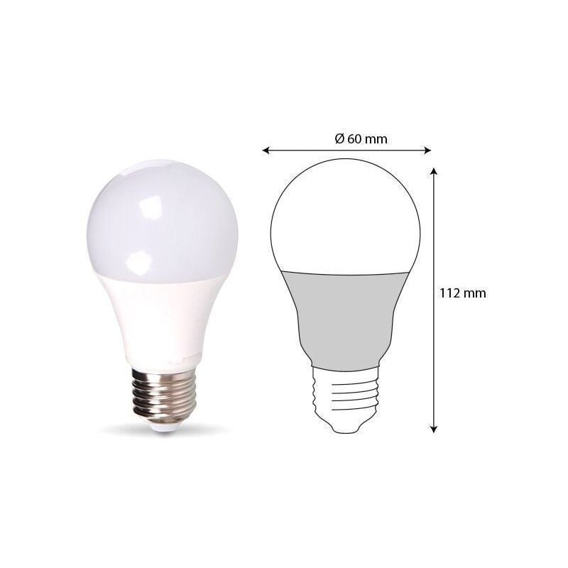 Ampoule LED A60, culot E27, consommation de 11W, équivalence de 75W,  intensité lumineuse de 1055 lumens, lumière blanc neutre