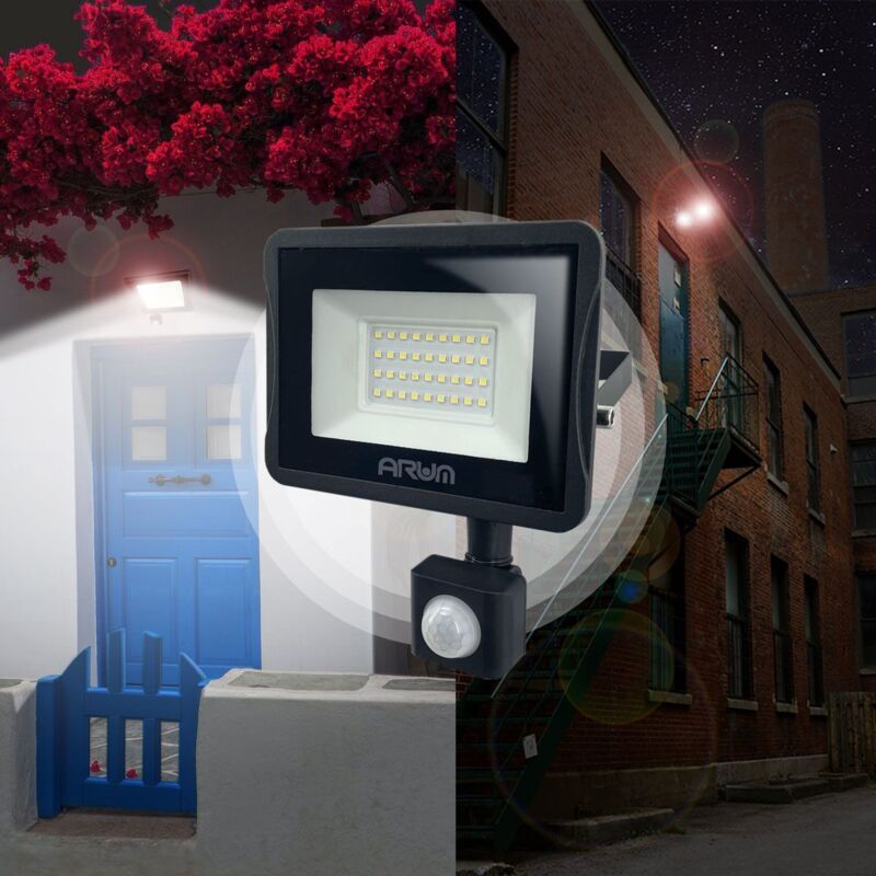 Projecteur LED 30W Noir détecteur de mouvement
