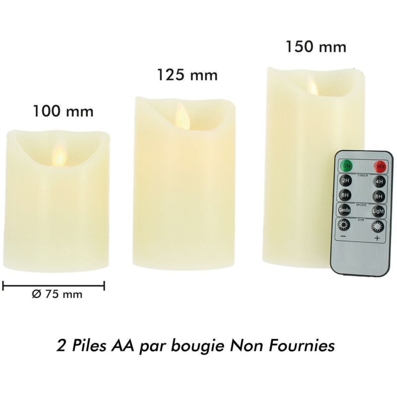 Acheter Kit de bougies vacillantes sans flamme, 3 pièces, avec