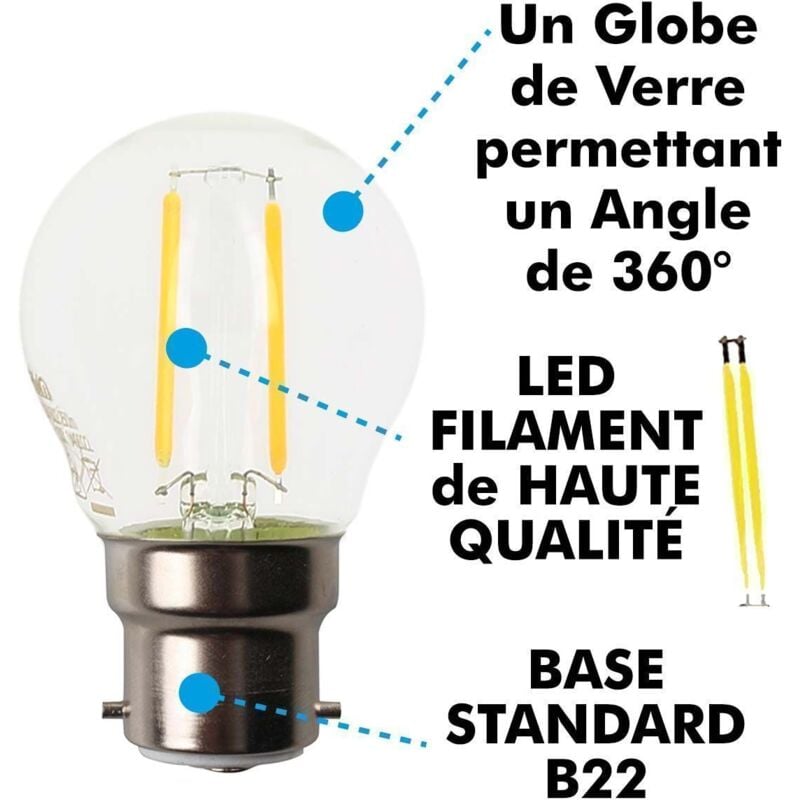 Guirlande Guinguette Professionnelle 10 Ampoules LED B22 1W Blanc Chaud 10  mètres Interconnectable