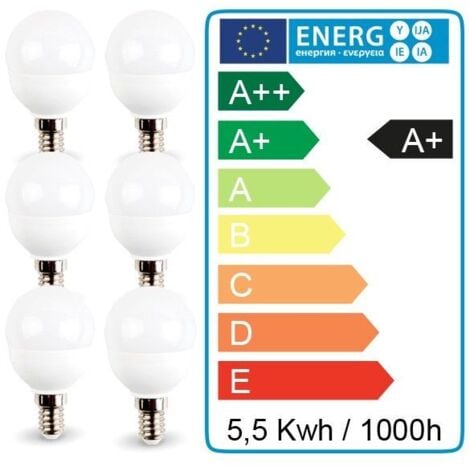 Lot de 6 ampoules LED E14 Mini Globe 5.5W 470 lumens  Température de Couleur: Blanc neutre 4000K