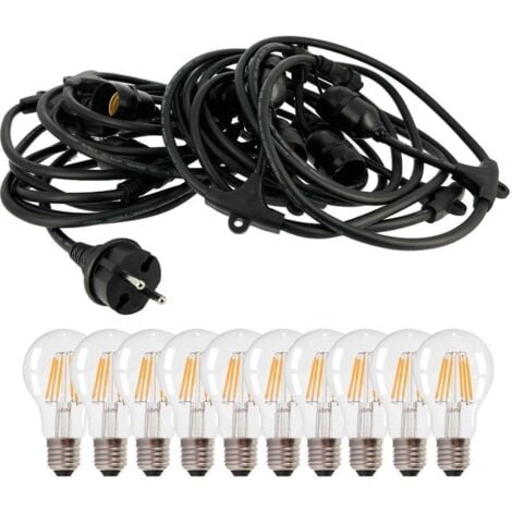 guirlande lumineuse guinguette 10 ampoules câble métal micro led