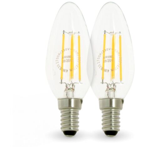 FLAMME - Lot de 2 ampoules LED claires culot E14 - transparent