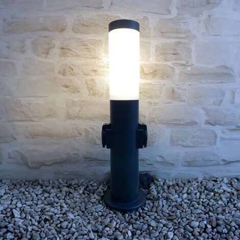 Arum Lighting – Borne d'extérieur 45cm gris anthracite – Acier inoxydable – IP44 pour extérieur – 2 prises électriques 220V – Installation rapide