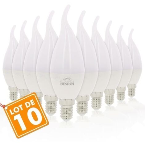 Lot de 10 Ampoules LED E14 Flamme 6W Eq 40W Température de Couleur: Blanc  chaud 2700K