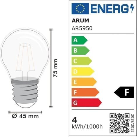 Ampoule LED E27 4W G45 (Balle de golf) Eq 40W AMBREE  Température de Couleur: Blanc chaud 2200K