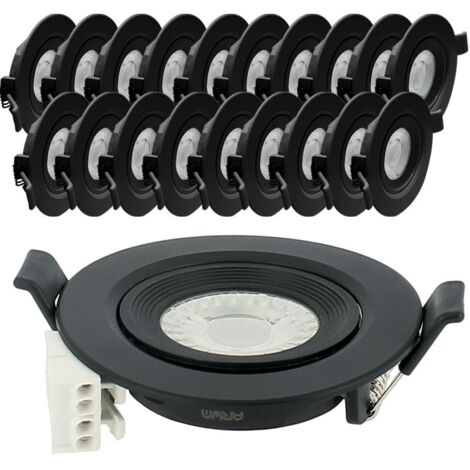 Arum Lighting – Lot de 20 spots encastrables LED noir orientables 7W – Équivalent 75W – Blanc chaud 3000K – Angle de faisceau 60° – Installation intérieure