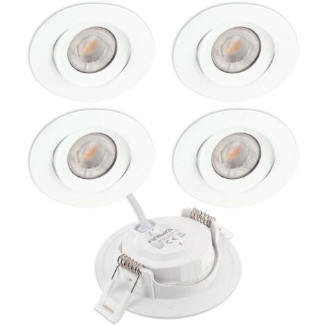 Arum Lighting – Lot de 5 spots encastrables LED orientables 7W dimmables – Équivalent 75W – Température de couleur 4000K – Finition blanche – Faisceau 60°