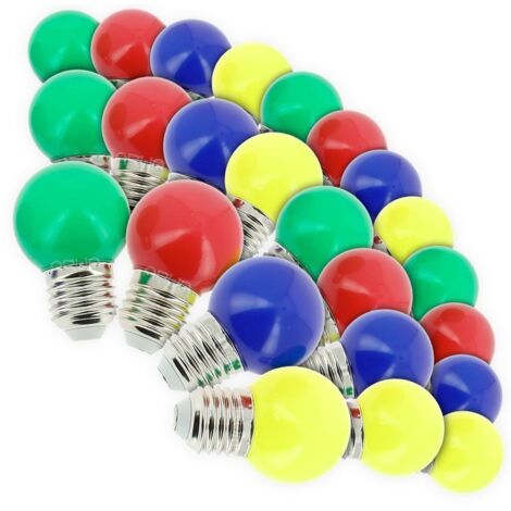 Eclairage Design – Lot de 24 ampoules LED E27 multicolores 1W – Globe en plastique robuste – Équivalent 20W – Pour guirlande guinguette