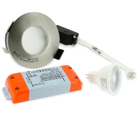 Spot Led salle de bain IP65 Acier 6W rendu 50W 120° Blanc neutre 230V.