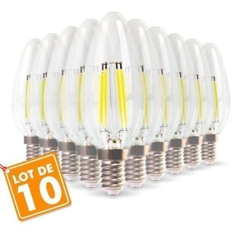 Lot de 10 Ampoules Flamme Filament 4w eq. 42W Culot E14 blanc