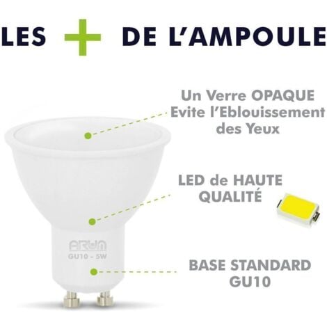 lot de 10 Spot ampoules LED GU10 7W eq. 60W  Dimmable  Température de Couleur: Blanc neutre 4000K