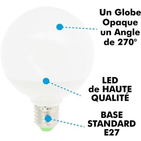 Lot de 3 Ampoules Led Globe E27 12W Eq 75W  G95  Température de Couleur: Blanc chaud 2700K